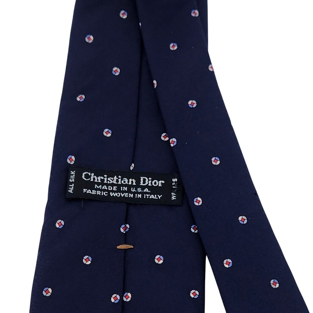 Christian Dior Men's Tie Navy Blue Medallion All Silk Made USA Italian Fabric